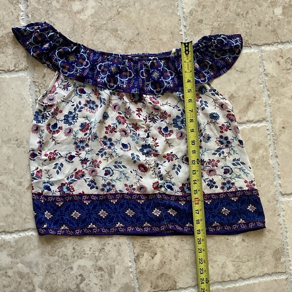 Floral Print Off Shoulder Top Bohemian Style Blue Red White Patterned‎ - Picture 8 of 9